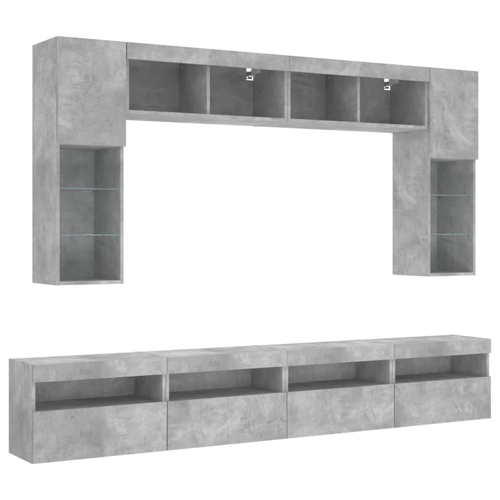 vidaXL 8 Piece TV Wall Cabinet Set with LED Lights Concrete Grey 4