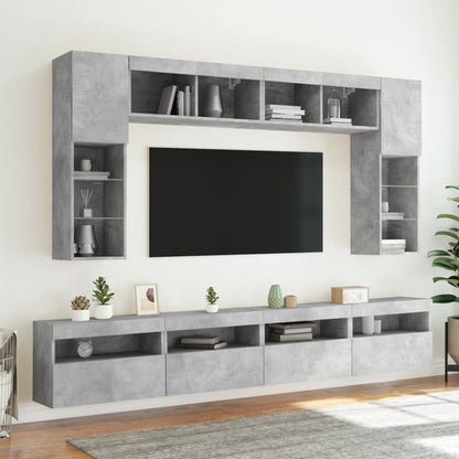 vidaXL 8 Piece TV Wall Cabinet Set with LED Lights Concrete Grey 3