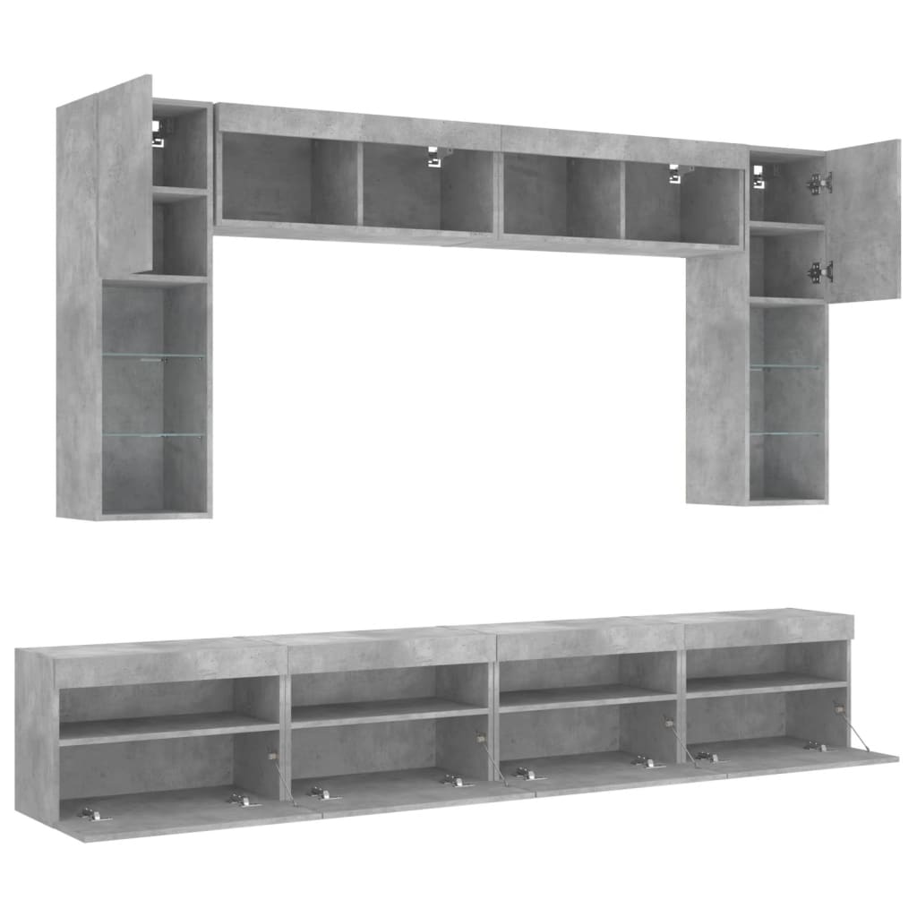 vidaXL 8 Piece TV Wall Cabinet Set with LED Lights Concrete Grey 5