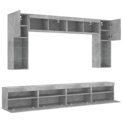vidaXL 8 Piece TV Wall Cabinet Set with LED Lights Concrete Grey 5