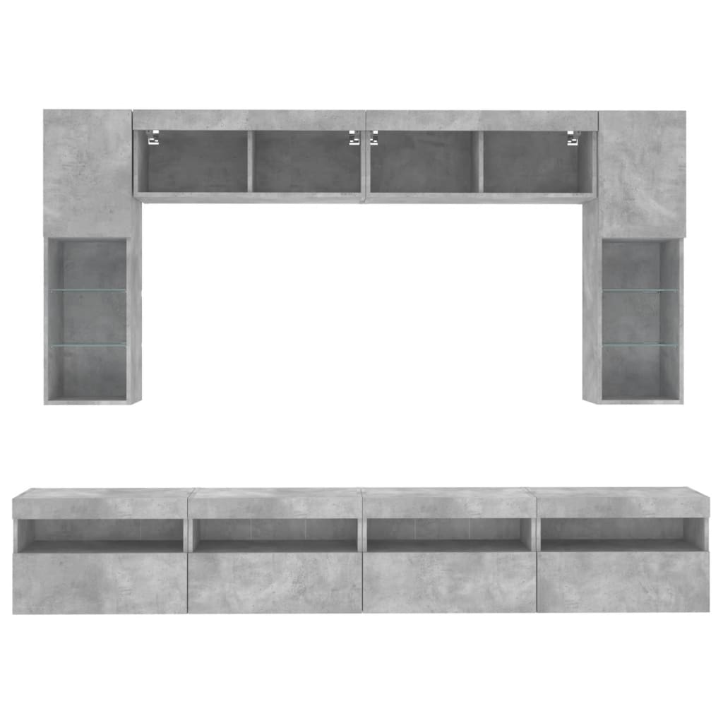 vidaXL 8 Piece TV Wall Cabinet Set with LED Lights Concrete Grey 6