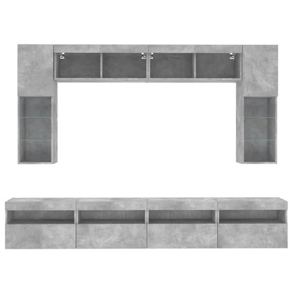 vidaXL 8 Piece TV Wall Cabinet Set with LED Lights Concrete Grey 6