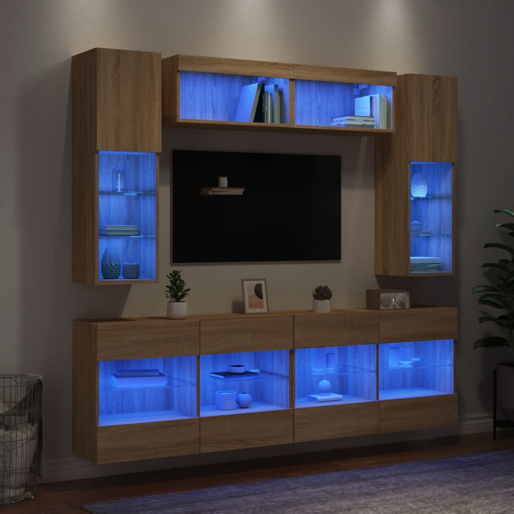 vidaXL 6 Piece TV Wall Cabinet Set with LED Lights