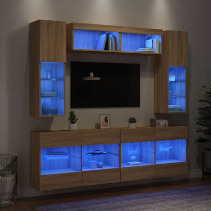 vidaXL 6 Piece TV Wall Cabinet Set with LED Lights