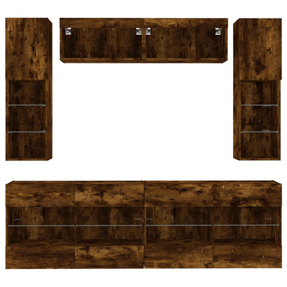vidaXL 6 Piece TV Wall Cabinet Set with LED Lights Smoked Oak 5