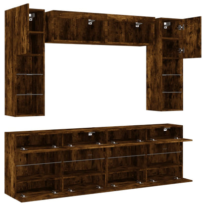 vidaXL 6 Piece TV Wall Cabinet Set with LED Lights Smoked Oak 6
