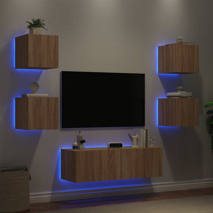 5 Piece TV Wall Cabinets with LED Lights Sonoma oak
