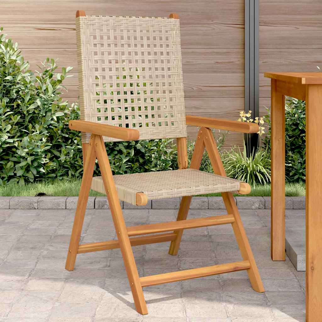 vidaXL Reclining Folding Chairs Poly Rattan and Solid Wood