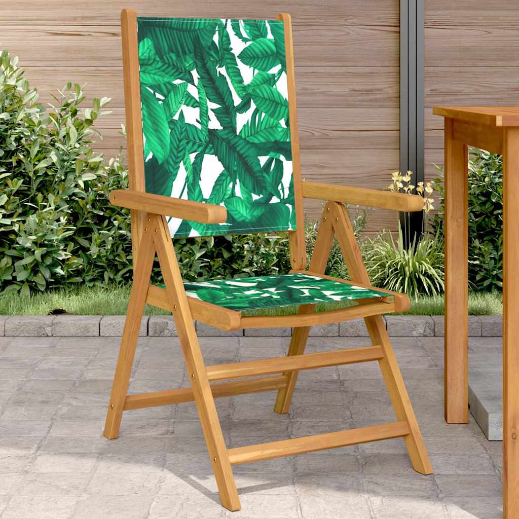 Folding Chairs Solid Wood Acacia and Fabric 2 pcs Leaf pattern
