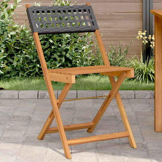 Folding Chairs Poly Rattan and Solid Wood Black 2