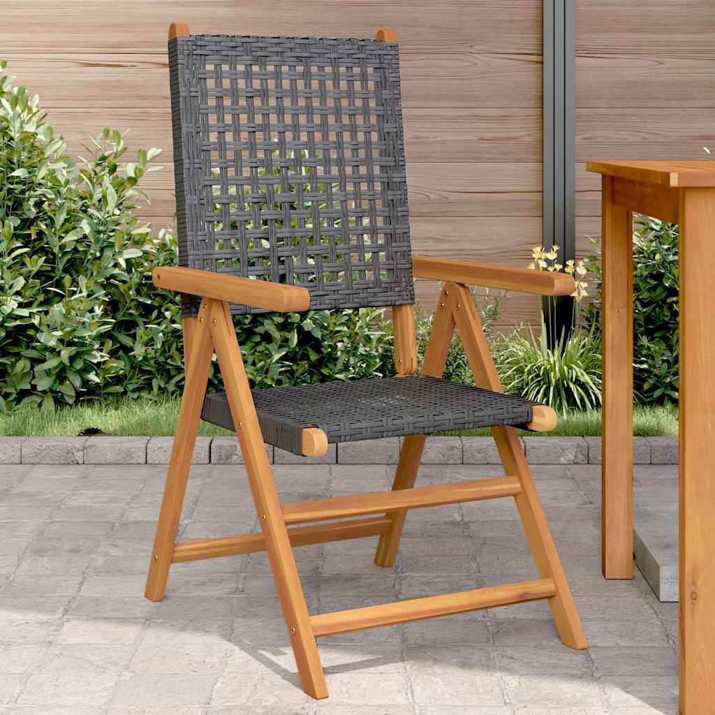 vidaXL Reclining Folding Chairs Poly Rattan and Solid Wood