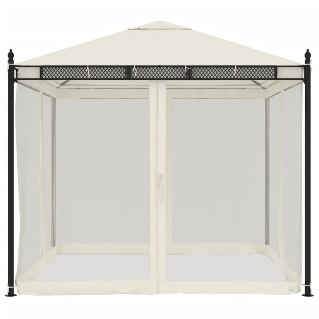 vidaXL Gazebo with Mesh Walls Cream 2.93x2.93 m Steel 5