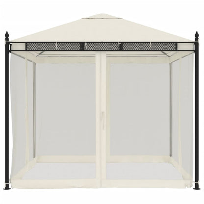 vidaXL Gazebo with Mesh Walls Cream 2.93x2.93 m Steel 5