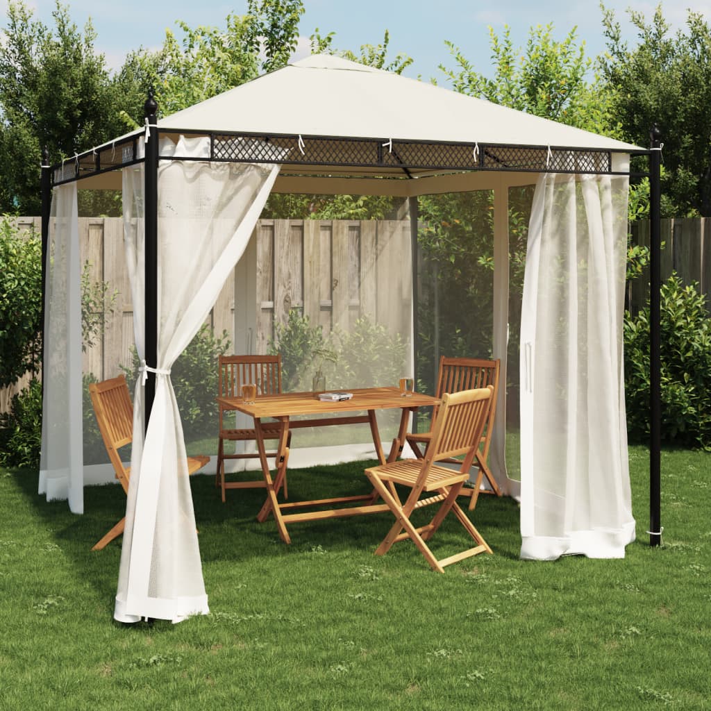 vidaXL Gazebo with Mesh Walls Cream 2.93x2.93 m Steel 1