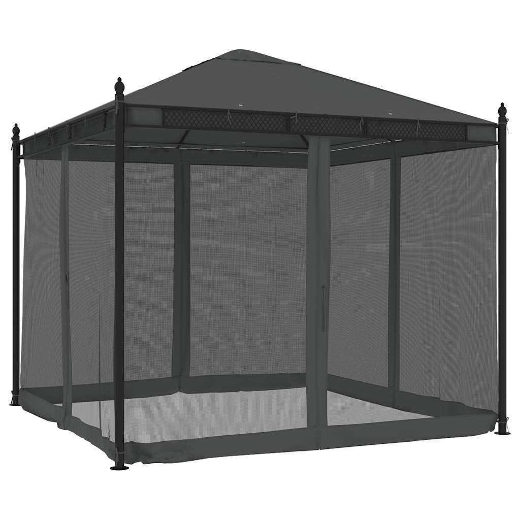 Gazebo with Mesh Walls 2.93x2.93 m Steel Anthracite