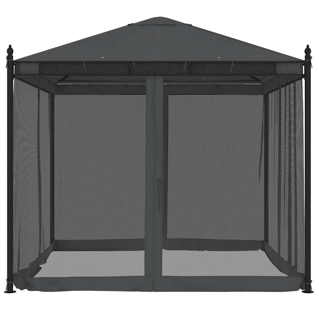 Gazebo with Mesh Walls 2.93x2.93 m Steel Anthracite