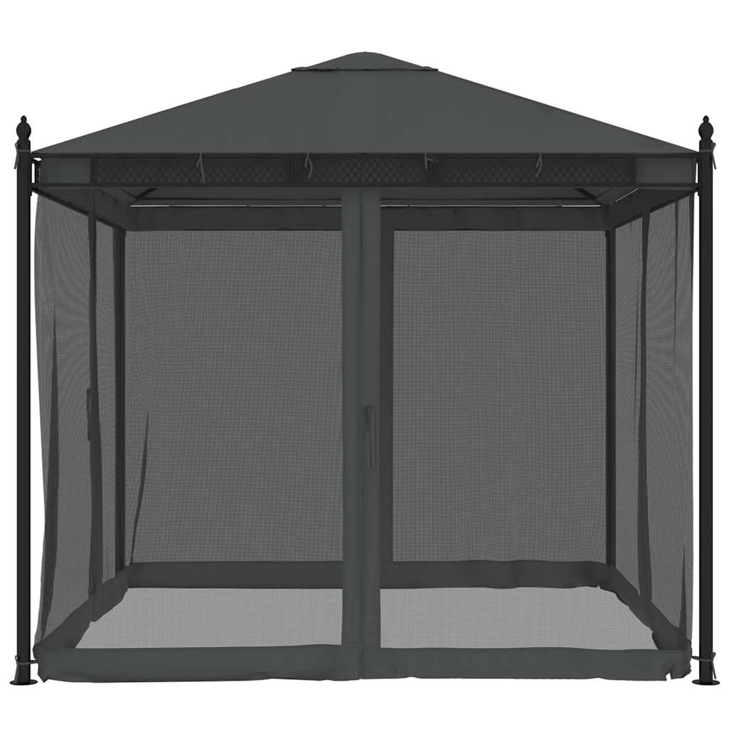 vidaXL Gazebo with Mesh Walls Anthracite 2.93x2.93 m Steel 5