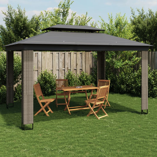 Gazebo with Double Roof Steel Anthracite 3.94 m 2.96 m