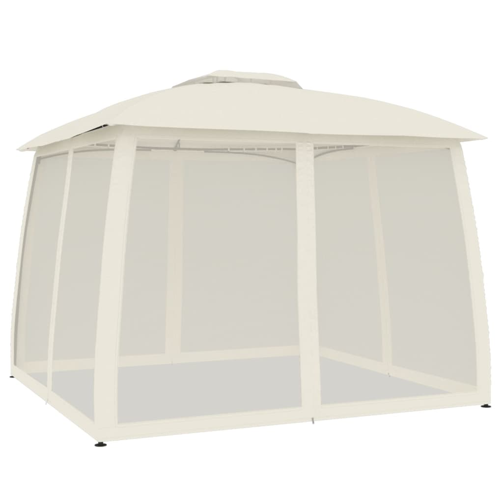 vidaXL Gazebo with Double Roof and Mesh Walls Cream 2.93x2.93 m Steel 2