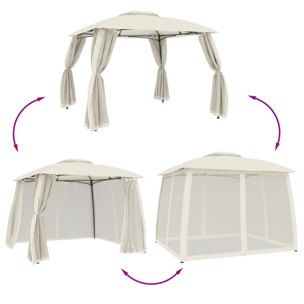 vidaXL Gazebo with Double Roof and Mesh Walls Cream 2.93x2.93 m Steel 6