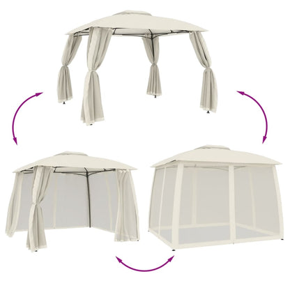 vidaXL Gazebo with Double Roof and Mesh Walls Cream 2.93x2.93 m Steel 6