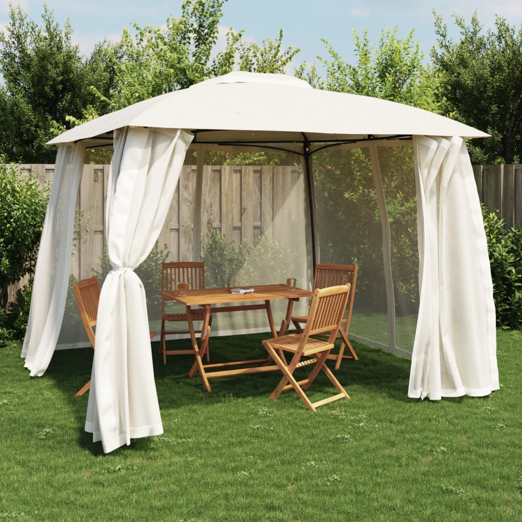 vidaXL Gazebo with Double Roof and Mesh Walls Cream 2.93x2.93 m Steel 1
