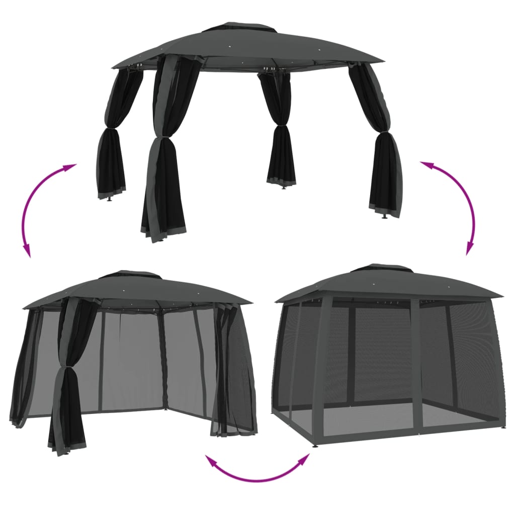 vidaXL Gazebo with Double Roof and Mesh Walls Anthracite 2.93x2.93 m Steel 6