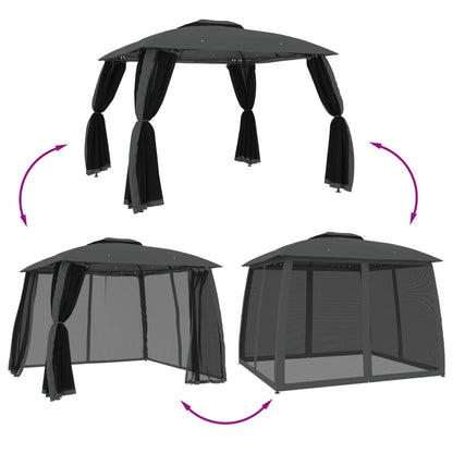 vidaXL Gazebo with Double Roof and Mesh Walls Anthracite 2.93x2.93 m Steel 6