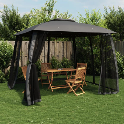 vidaXL Gazebo with Double Roof and Mesh Walls Anthracite 2.93x2.93 m Steel 1
