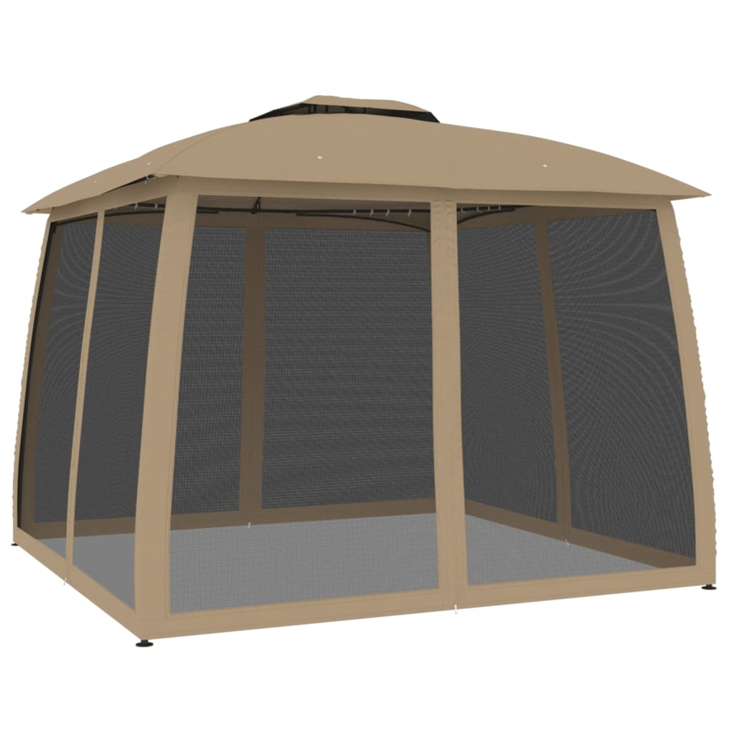 vidaXL Gazebo with Double Roof and Mesh Walls Taupe 2.93x2.93 m Steel 2