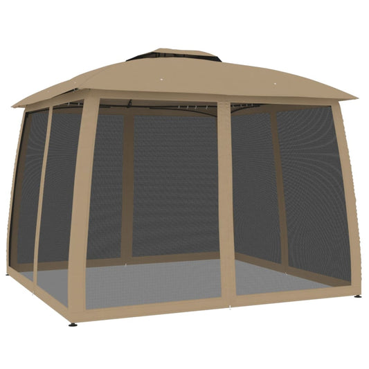 vidaXL Gazebo with Double Roof and Mesh Walls Taupe 2.93x2.93 m Steel 2