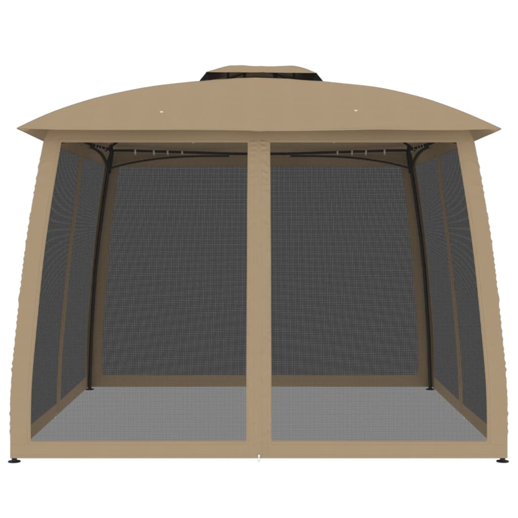 vidaXL Gazebo with Double Roof and Mesh Walls Taupe 2.93x2.93 m Steel 3