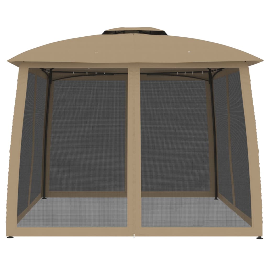 vidaXL Gazebo with Double Roof and Mesh Walls Taupe 2.93x2.93 m Steel 4