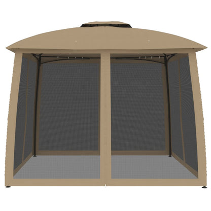 vidaXL Gazebo with Double Roof and Mesh Walls Taupe 2.93x2.93 m Steel 4