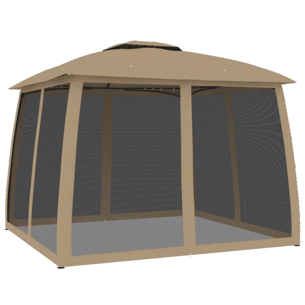 vidaXL Gazebo with Double Roof and Mesh Walls Taupe 2.93x2.93 m Steel 5