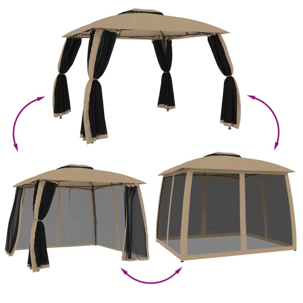 vidaXL Gazebo with Double Roof and Mesh Walls Taupe 2.93x2.93 m Steel 6