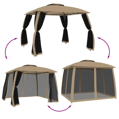 vidaXL Gazebo with Double Roof and Mesh Walls Taupe 2.93x2.93 m Steel 6