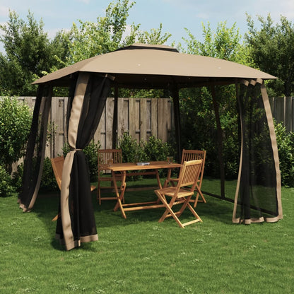 vidaXL Gazebo with Double Roof and Mesh Walls Taupe 2.93x2.93 m Steel 1