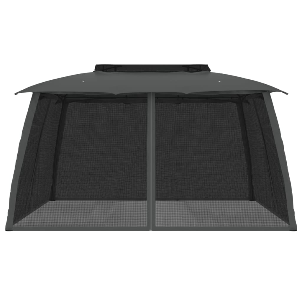 vidaXL Gazebo with Double Roof&Mesh Walls Anthracite 3.93x2.93 m Steel 3