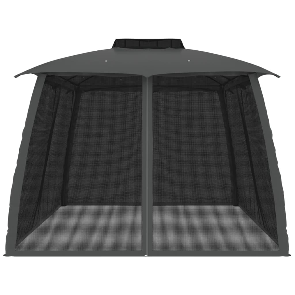 vidaXL Gazebo with Double Roof&Mesh Walls Anthracite 3.93x2.93 m Steel 4