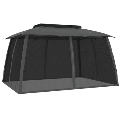vidaXL Gazebo with Double Roof&Mesh Walls Anthracite 3.93x2.93 m Steel 5