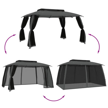 vidaXL Gazebo with Double Roof&Mesh Walls Anthracite 3.93x2.93 m Steel 6
