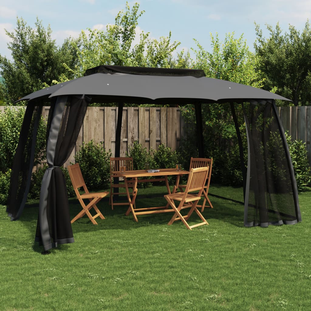 vidaXL Gazebo with Double Roof&Mesh Walls Anthracite 3.93x2.93 m Steel 1