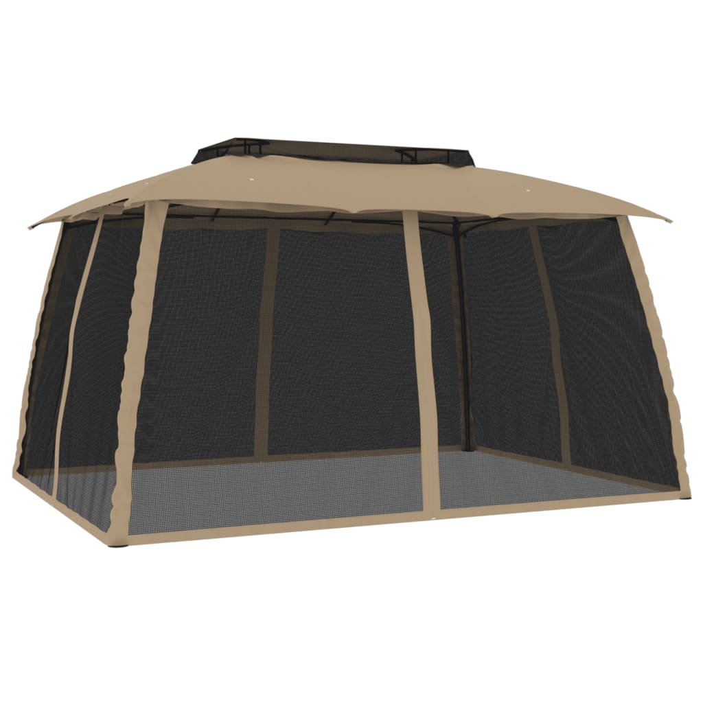 vidaXL Gazebo with Double Roof and Mesh Walls Taupe 3.93x2.93 m Steel 2