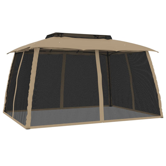 vidaXL Gazebo with Double Roof and Mesh Walls Taupe 3.93x2.93 m Steel 2