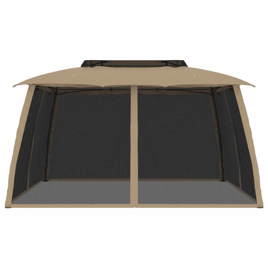 vidaXL Gazebo with Double Roof and Mesh Walls Taupe 3.93x2.93 m Steel 3