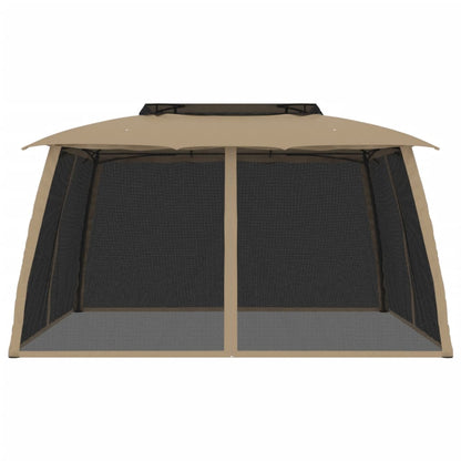 vidaXL Gazebo with Double Roof and Mesh Walls Taupe 3.93x2.93 m Steel 3
