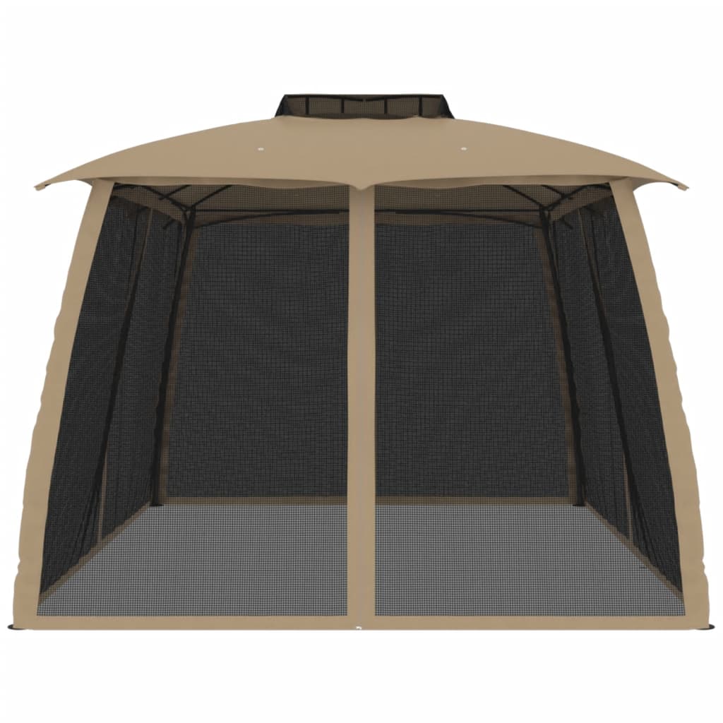 vidaXL Gazebo with Double Roof and Mesh Walls Taupe 3.93x2.93 m Steel 4