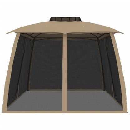 vidaXL Gazebo with Double Roof and Mesh Walls Taupe 3.93x2.93 m Steel 4
