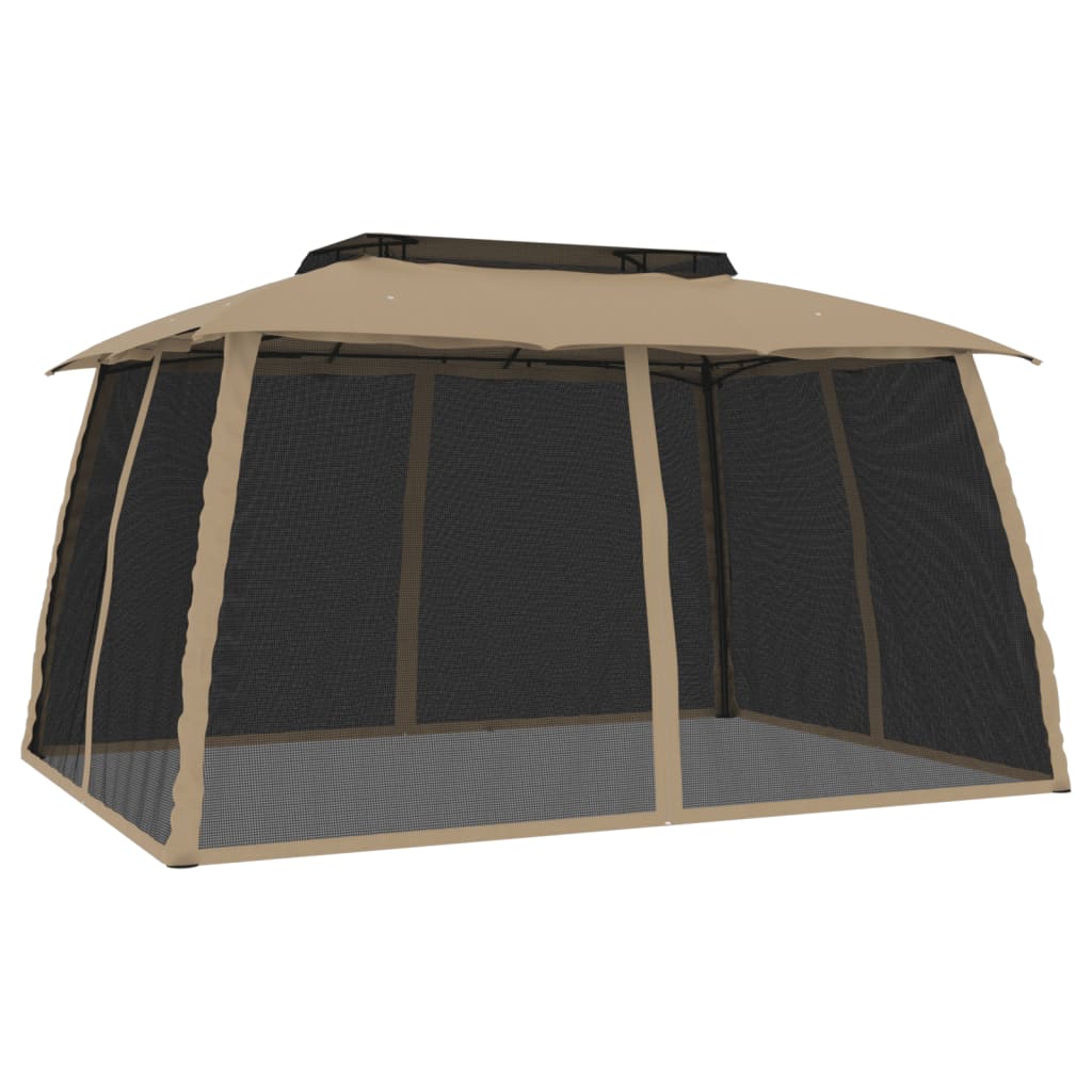 vidaXL Gazebo with Double Roof and Mesh Walls Taupe 3.93x2.93 m Steel 5